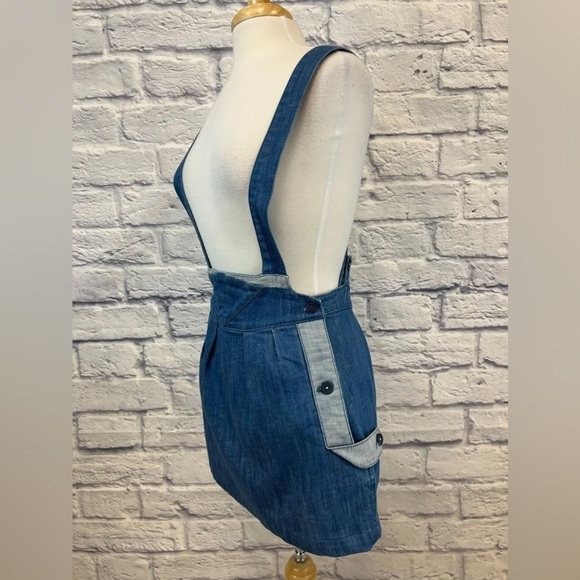 Sass & Bide denim overall mini skirt with Suspender Dress Contrast Denim SZ 28/S - Picture 3 of 10